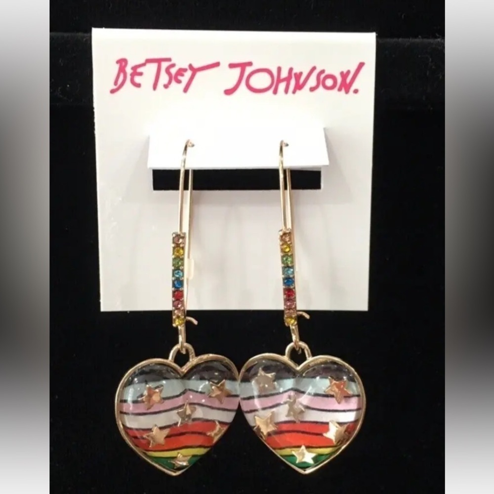 BETSEY JOHNSON Valentine Rainbow Bubble Heart Stars Earrings PRIDE LGBTQIA NWT
